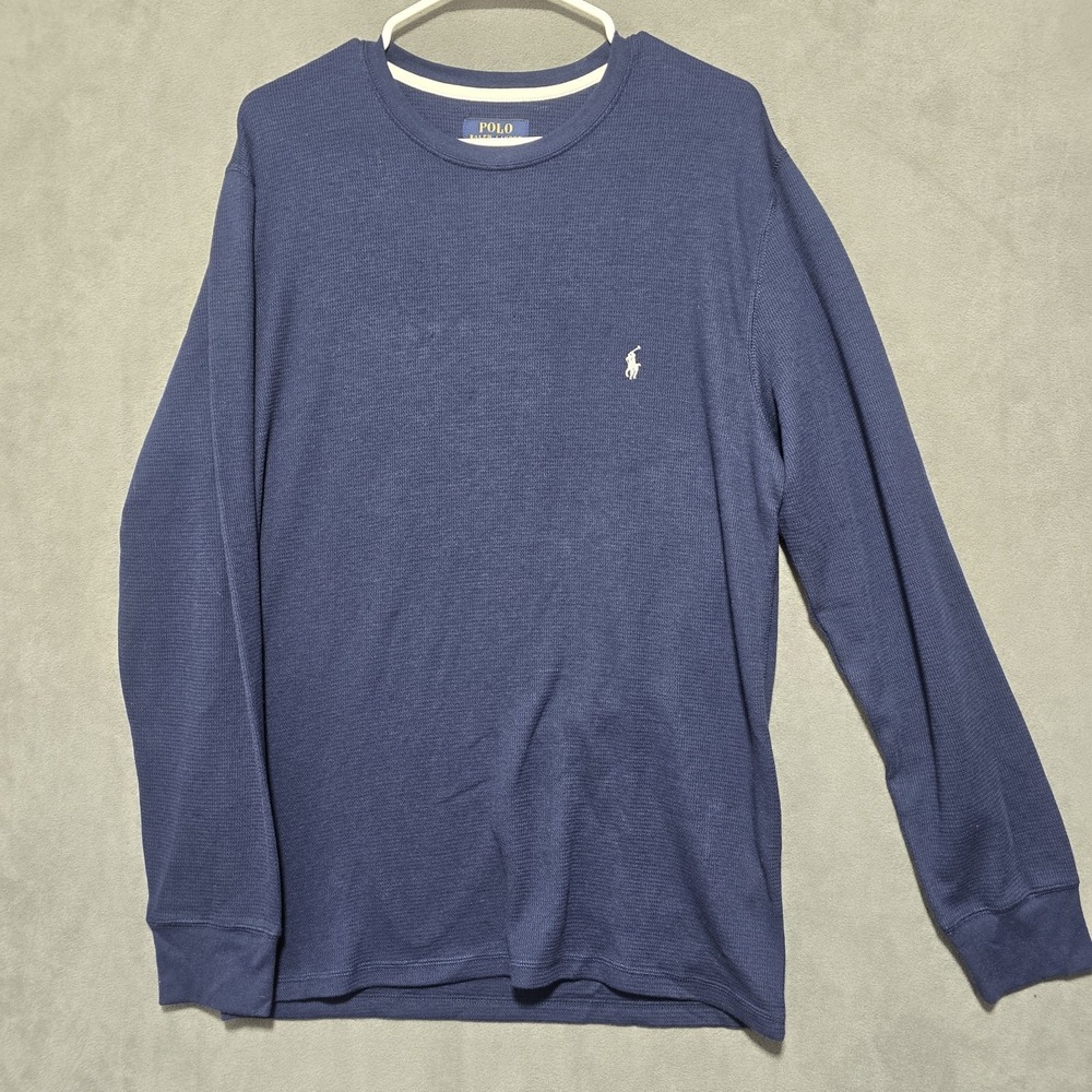 Polo Ralph Lauren L Thermal Waffle Knit Sleepwear Shirt Collegiate Preppy Blue